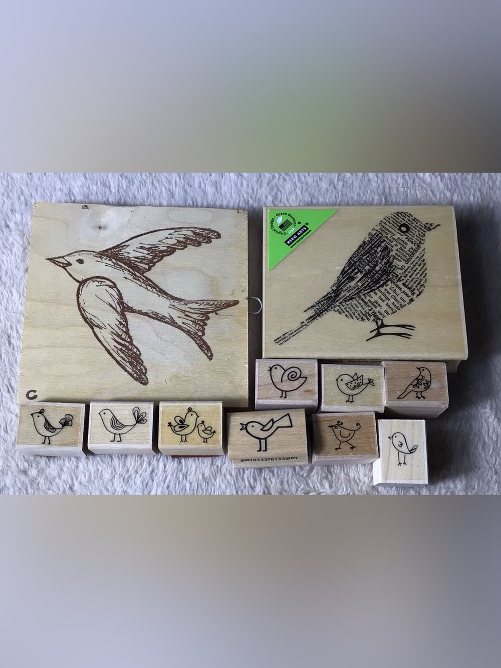 Wood Mounted Bird Stamps - Natural Wood